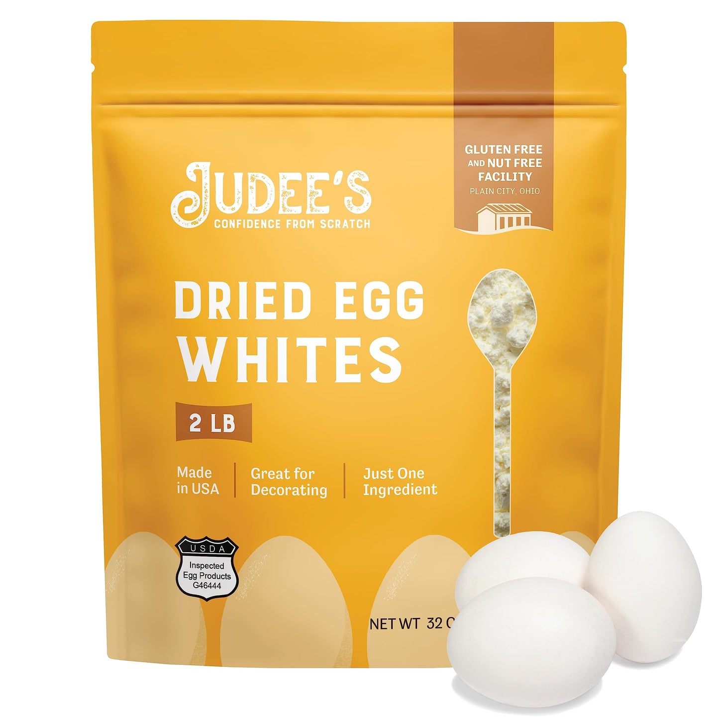 Judees Gluten Free Dried Egg White Protein Powder - Complete Nutrition & Egg Protein - Gluten Free Baking & Meringue Powder - Lightweight & Long-Term Storage - 2 lb