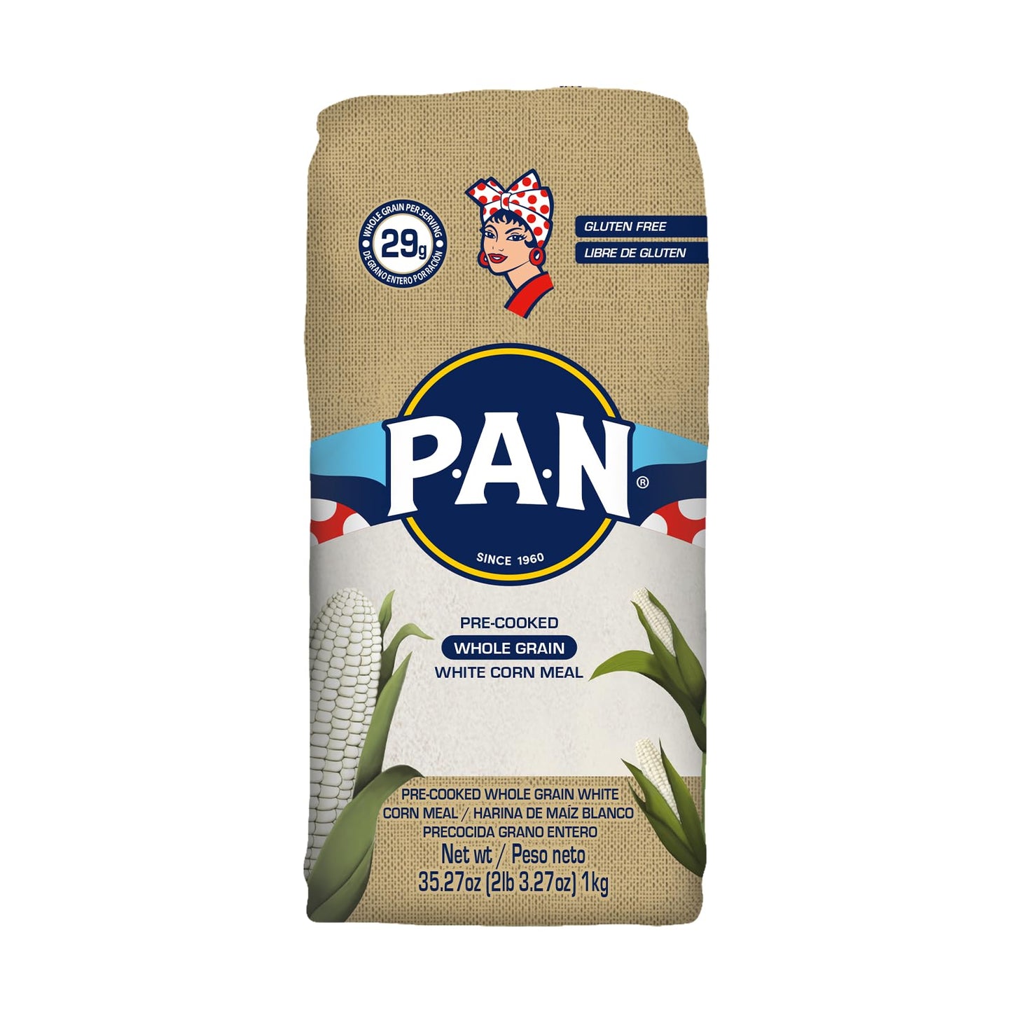 P.A.N. Whole Grain White Corn Meal - Pre-cooked Gluten Free and Kosher Flour (2lb 3.27oz) (Pack of 1)