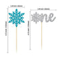 Gyufise 24 Pack Snowflake One Cupcake Toppers Blue Silver Glitter Snowflake Cupcake Pick Decorations For Winter Onederland 1St B