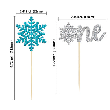 Gyufise 24 Pack Snowflake One Cupcake Toppers Blue Silver Glitter Snowflake Cupcake Pick Decorations For Winter Onederland 1St B