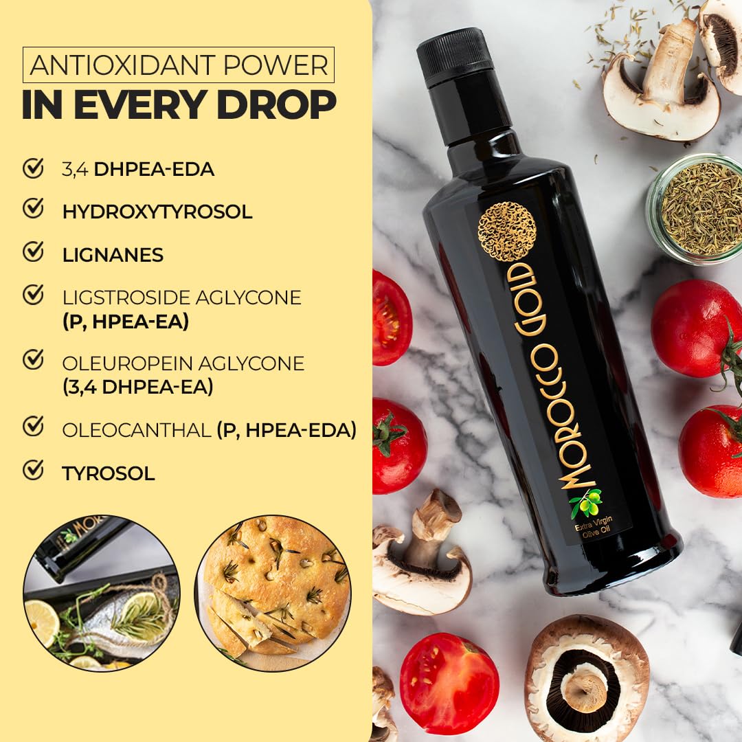Morocco Gold New Harvest Extra Virgin Olive Oil Early Harvest - Cold Pressed - Polyphenol Rich 652mg/kg EVOO Fresh Harvest Pure