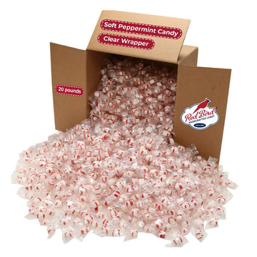 Red Bird Soft Peppermint Candy Mints, Bulk Candy Individually Wrapped, Clear Wrapper, 20 lb