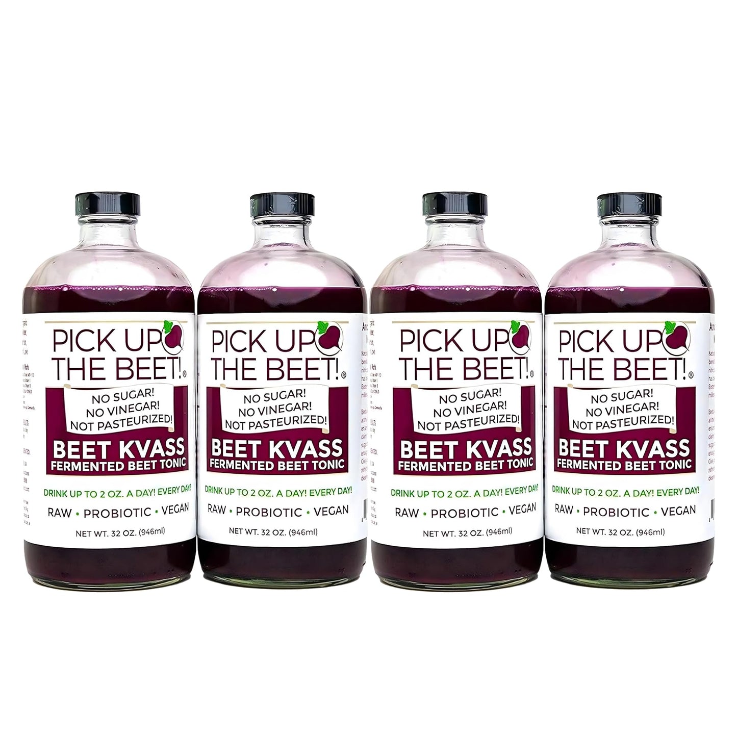 Pick Up The Beet Organic Beet Juice Kvass, Vegan, Probiotics, 32 OZ, Pack of 4