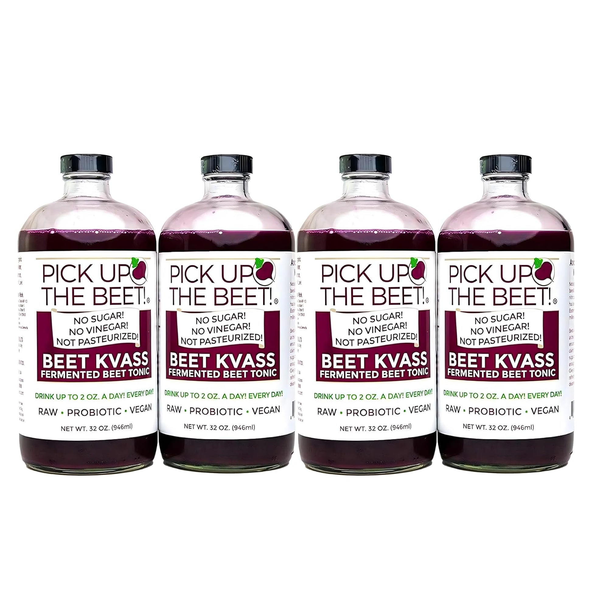Pick Up The Beet Organic Beet Juice Kvass, Vegan, Probiotics, 32 OZ, Pack of 4