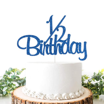 1/2 Birthday Cake Topper, Half Way To One, Baby Boys Girls Half Cake Deco, Happy 6 Month Birthday Party Supplies, Blue Glitter