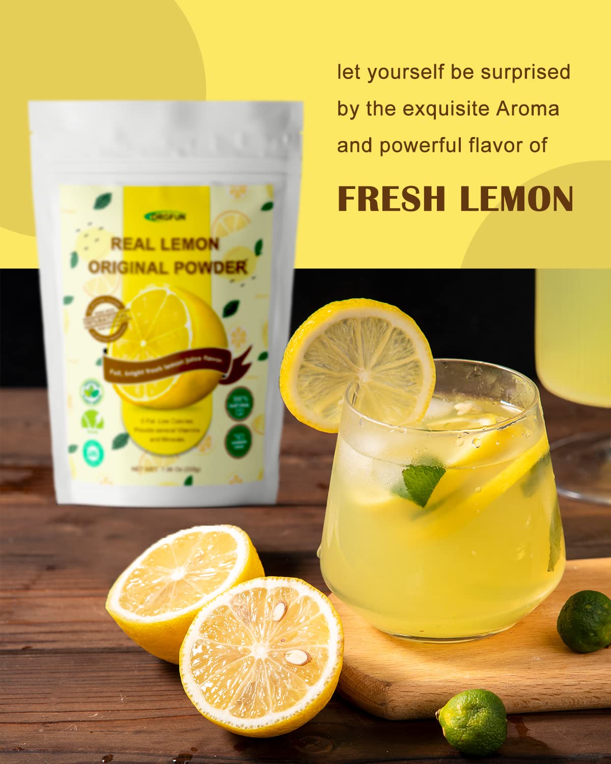 ORGFUN Original Lemon Powder, Freeze Dried Lemon Juice Powder, Great for Beverages, Smoothies, Baking 7.06 Oz