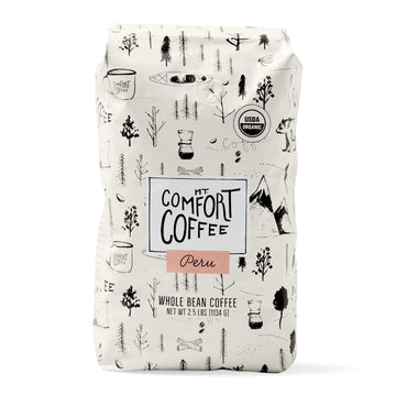 Mt. Comfort Coffee Organic Peru Medium Roast  2.5 Pounds - Flavor Notes of Nutty  Chocolate  & Citrus - Sourced From Small  Peruvian Coffee Farms - Roasted Whole Beans