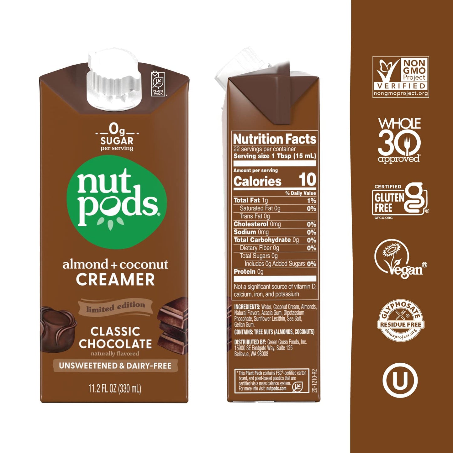 nutpods Classic Chocolate Dairy-Free Creamer, Unsweetened, 11.2 Fl Oz (Pack of 3), Vegan, Non-GMO, Gluten Free