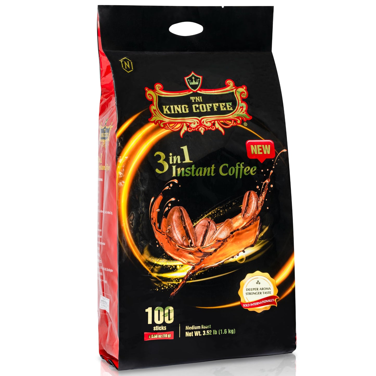 Tni King Coffee 3 In 1 Instant Vietnamese Coffee, 100 Single Serve Packets - Individual Pocket Size Sachet Sticks - Blended With