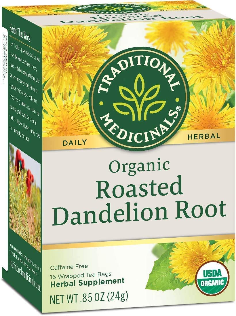 Traditional Medicinals Organic Roasted Dandelion Root Herbal Tea, Supports Healthy Digestion, Pack of 6, 96 Tea Bags Total