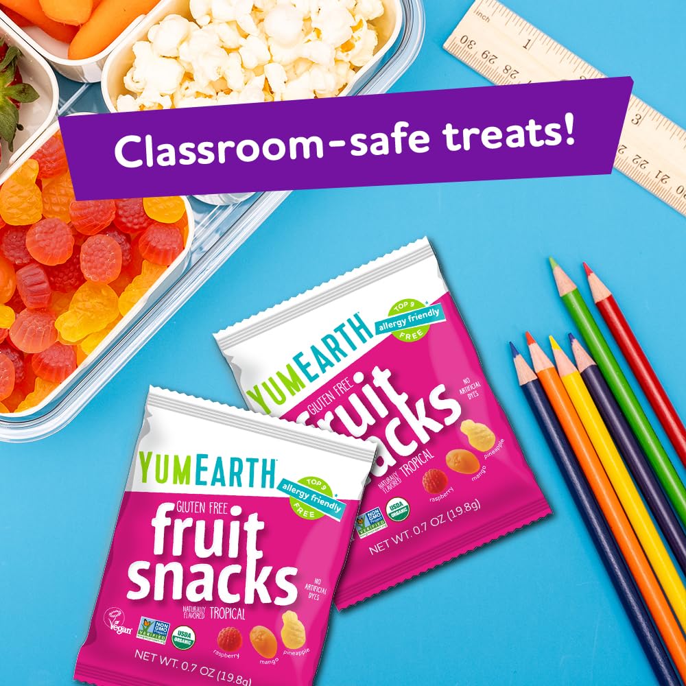 Yumearth Organic Tropical Fruit Snacks - Fruit Gummies Snack Packs, Gluten Free Snacks For Kids - Allergy Friendly, Non-Gmo, Veg