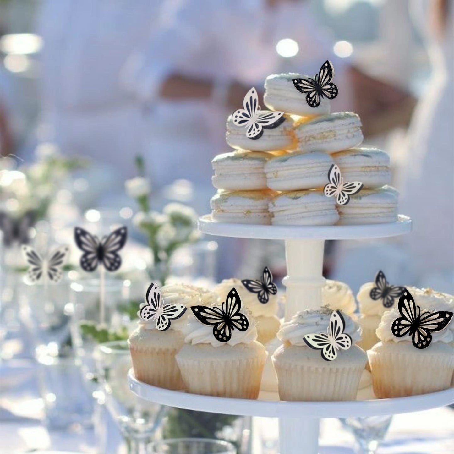 MILIYUKI Butterfly Cake Toppers, 13-Piece Set, 3D Paper Decoration, Black White, Model HB-176
