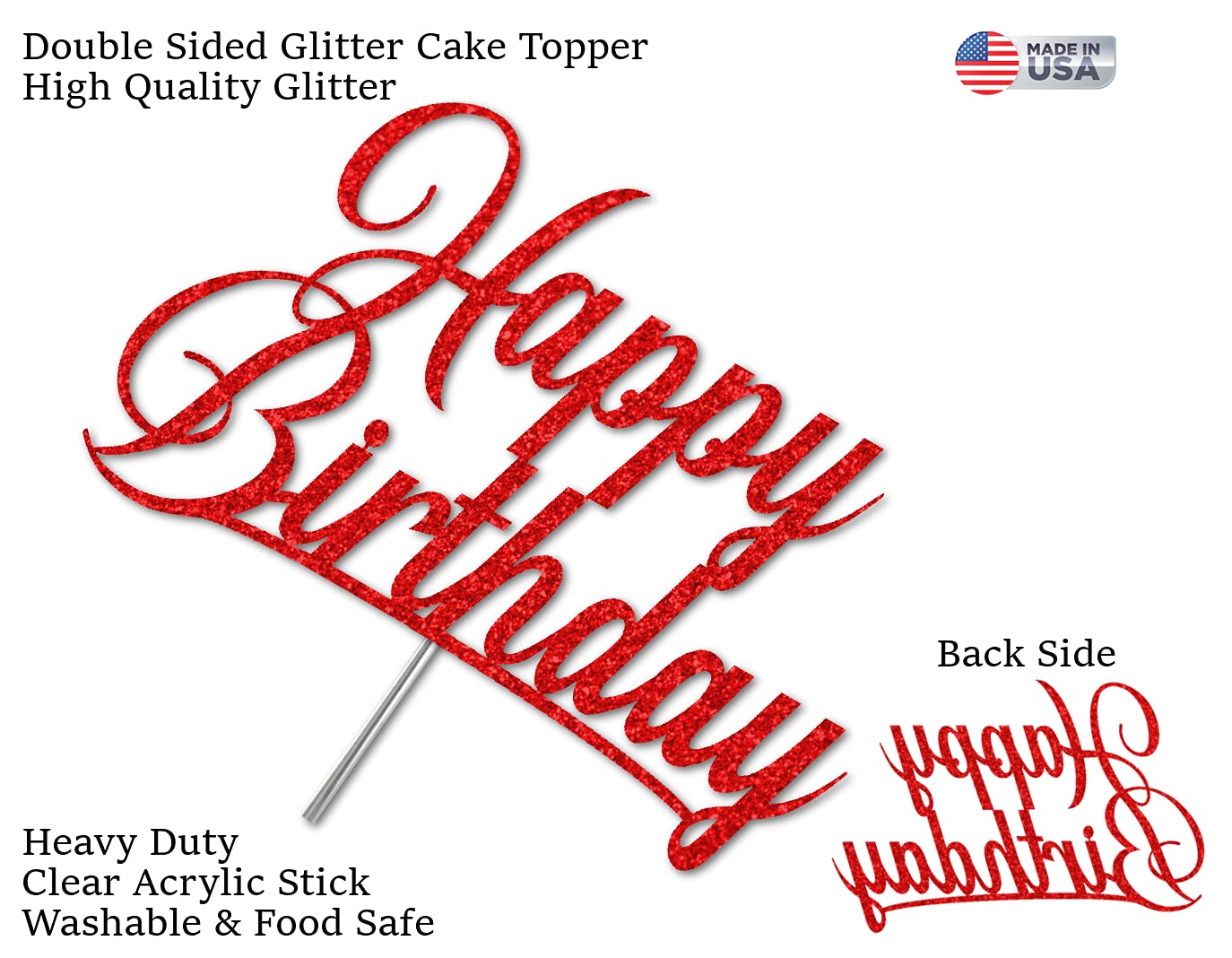 Happy Birthday Glitter Cake Topper, Birthday Party Decorations Ideas, Premium Quality Decoration, Sturdy Doubled Sided Glitter,