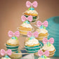 YCTHUNFISH 12 Pack Pink Bow Cupcake Toppers Paper Decorations for Wedding, Bridal Shower, Birthday Party