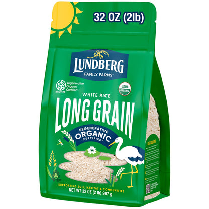 Lundberg White Rice, Regenerative Organic Certified - Non-Sticky, Aromatic Long Grain Rice, Responsibly Grown in California, 32 