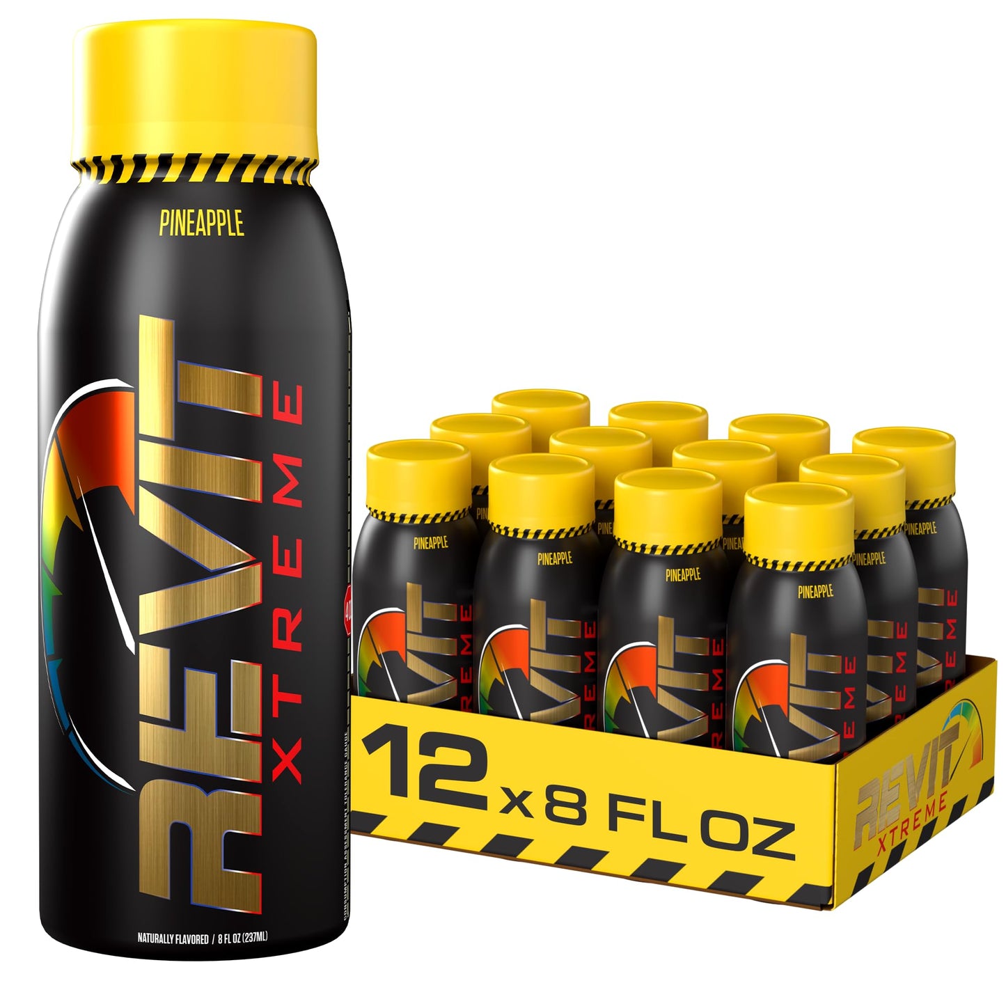 Steel Supplements Energy Drink Pineapple 8oz (12-Pack) | 375mg Caffeine, Sugar-Free, Resealable Cap, 7 Essential Vitamins