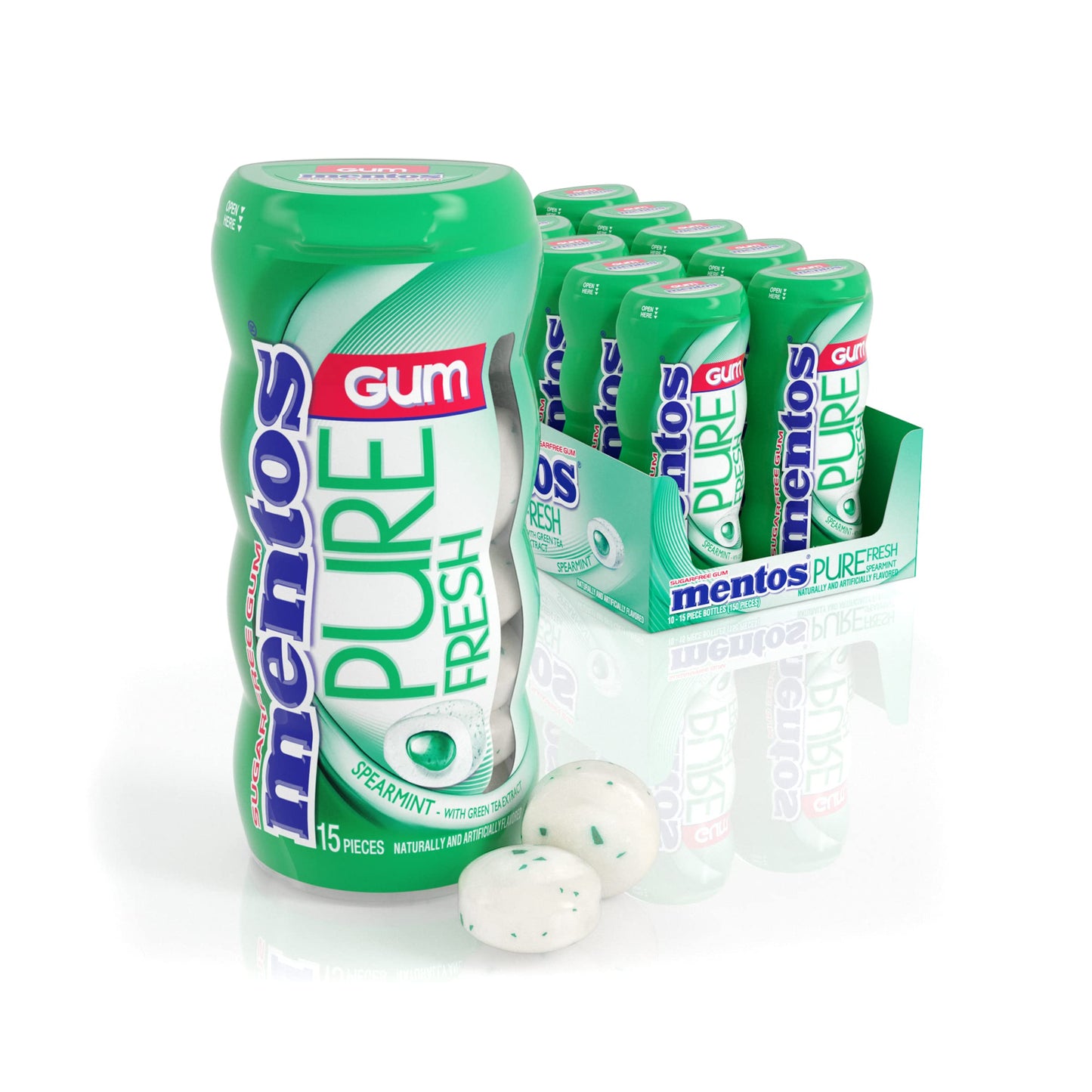 Mentos Pure Fresh Sugar-Free Chewing Gum with Xylitol, Spearmint, 15 Count (Bulk Pack of 10)