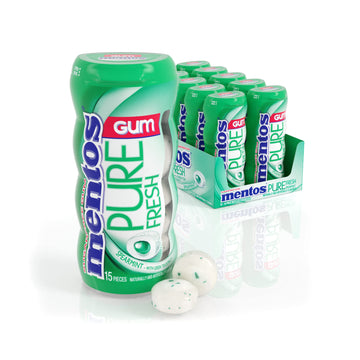 Mentos Pure Fresh Sugar-Free Chewing Gum with Xylitol, Spearmint, 15 Count (Bulk Pack of 10)
