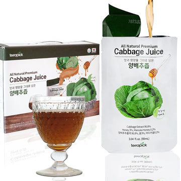 TERRAPICK Green Cabbage Juice with Manuka Honey - 30 Pouches, 3.04 fl oz Total, Natural Vegetable Superfood