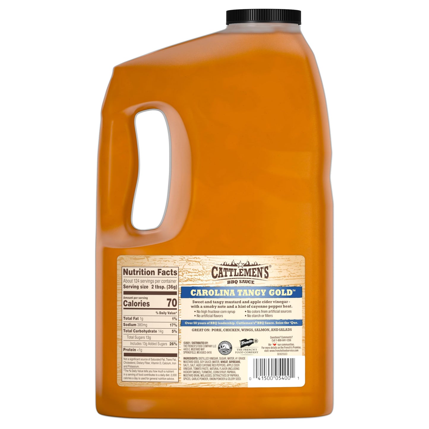 Cattlemens BBQ Sauce, Carolina Tangy Gold, 1 Gallon Bulk Container, Creamy Mustard & Sweet Molasses Blend