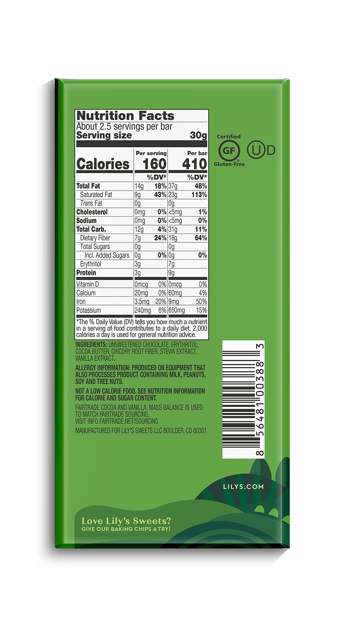 Lily's Extremely Dark Chocolate Bar, 85% Cocoa, Stevia Sweetened, No Added Sugar, Keto Friendly, 2.8 oz, 4-Pack, Gluten-Free, Non-GMO