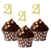 Sumerk 24PCS 21 Cupcake toppers Gold Glitter 21st Birthday Cupcake Picks Anniversary Party Decorations