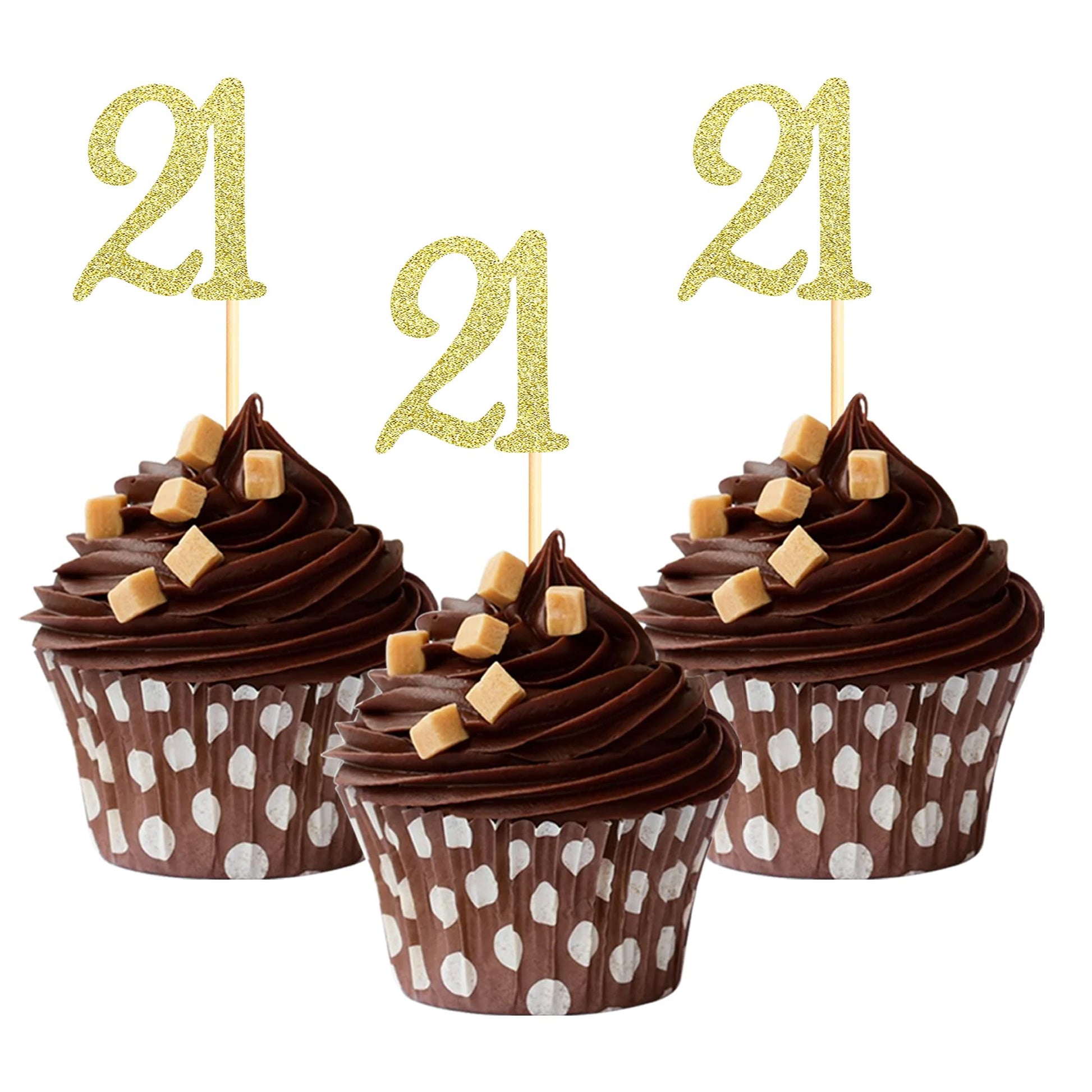 Sumerk 24PCS 21 Cupcake toppers Gold Glitter 21st Birthday Cupcake Picks Anniversary Party Decorations