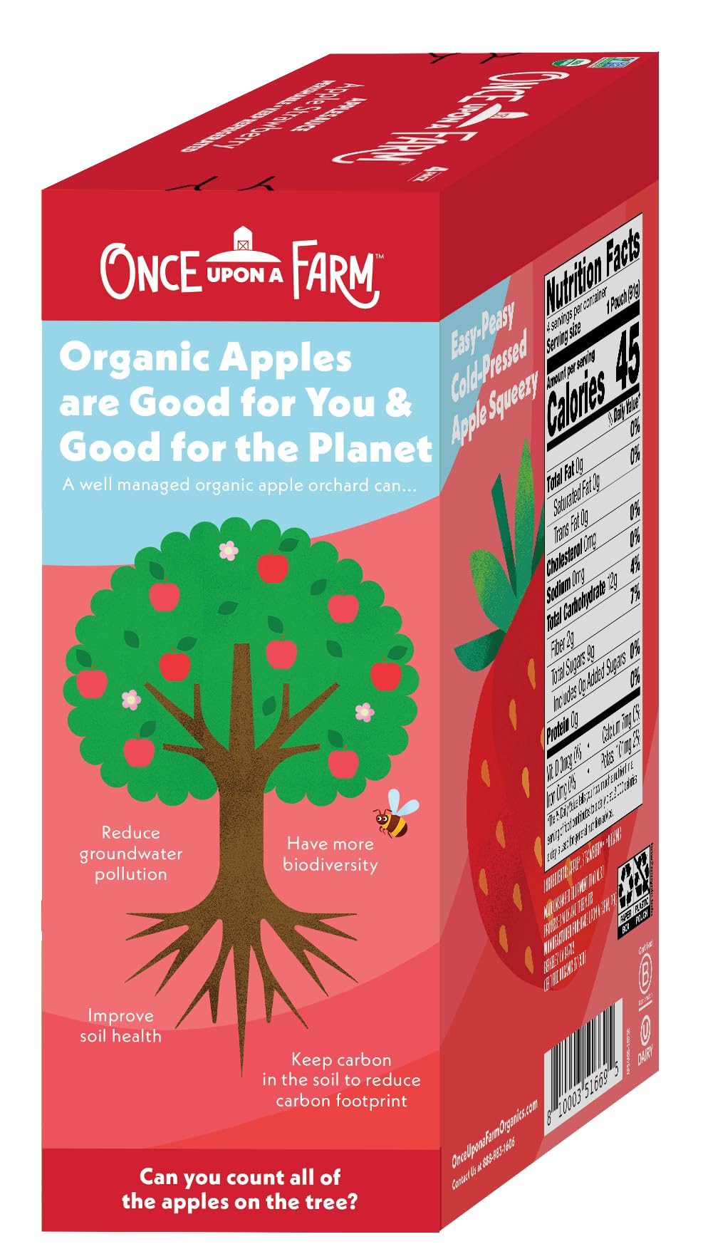 ONCE UPON A FARM Organic Strawberry Applesauce Multipack, 12.8 OZ