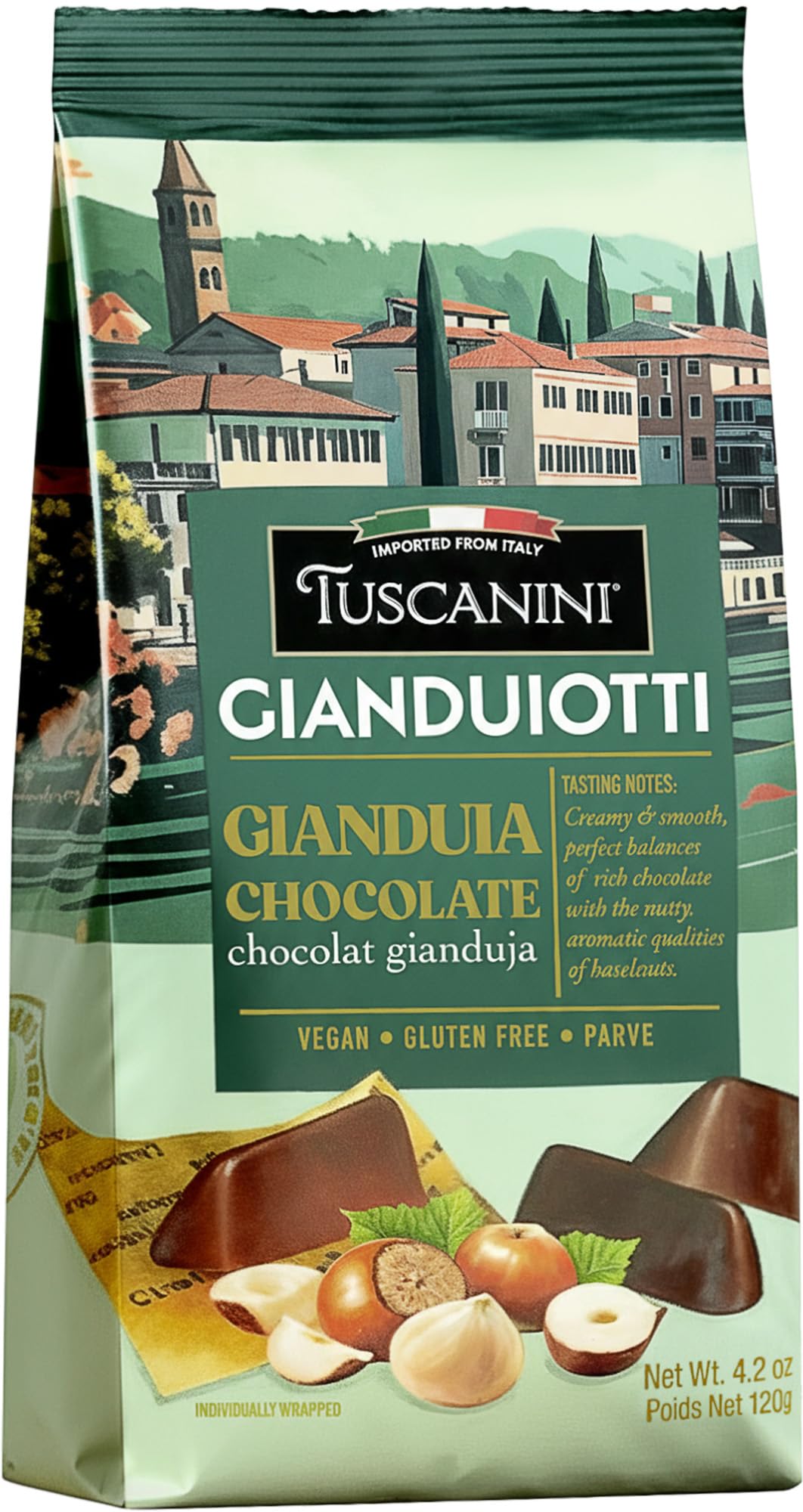 Tuscanini Italian Gianduiotti Chocolate  4.2 | Imported From Italy | Vegan  Gluten Free  Dairy Free | Hazelnut Chocolate | Individually Wrapped Italian Chocolates