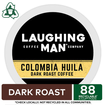 Laughing Man Colombia Huila Coffee, Keurig Single Serve K-Cup Pods, Dark Roast, 88 Count (4 Packs of 22)