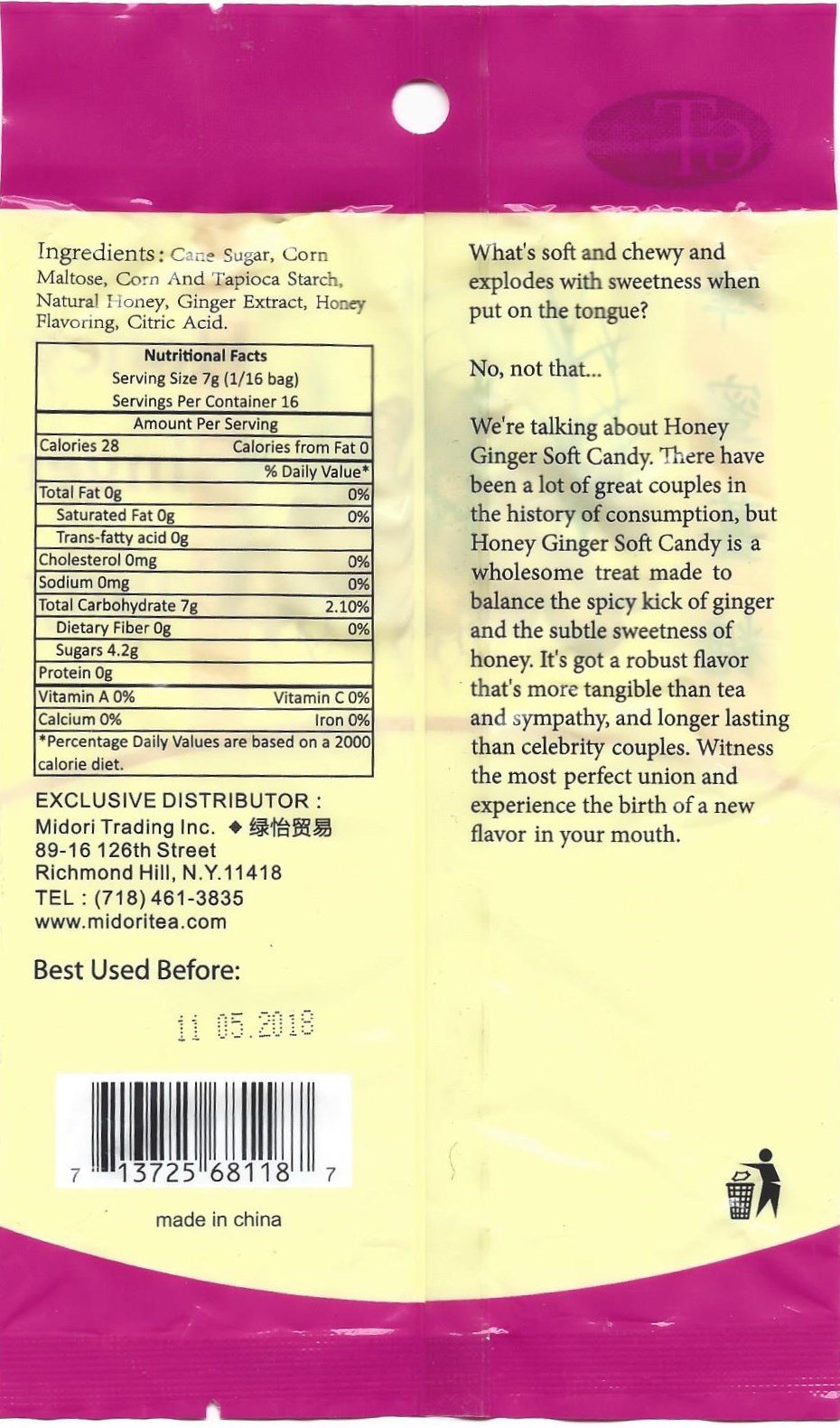 Honey Ginger Candy 1-Pack 4Oz