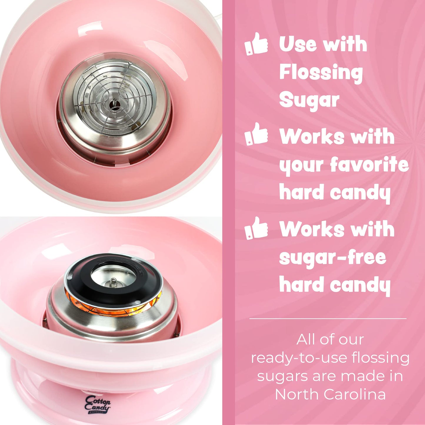 Cotton Candy Express Floss Sugar Variety Pack with 3 - 11oz Plastic Jars of Cherry, Blue Raspberry & Grape Flossing Sugars. Use