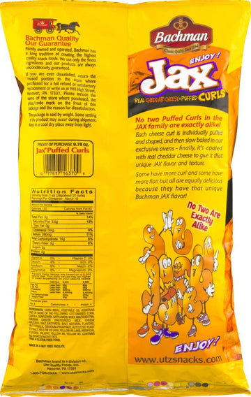 Bachman Jax Cheddar Cheese Puffed Curls 8.5 Oz Bags (4 Bags)