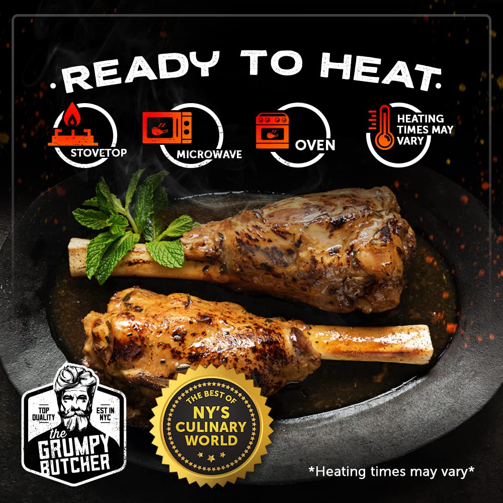 Grumpy Butcher Big Braised Lamb Shanks, 2 Packs (Each 22-24 Oz) - Delicius French Recipe Lamb Cooked With Basil, Thyme & Mustard
