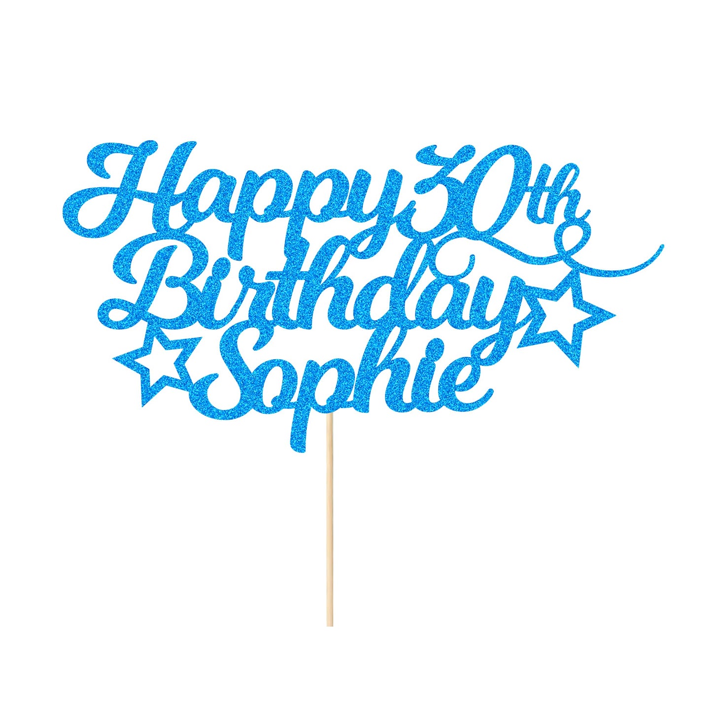 EDSG Personalized Birthday Cake Topper, Custom Age & Name, Double-Sided Glitter Card, Blue
