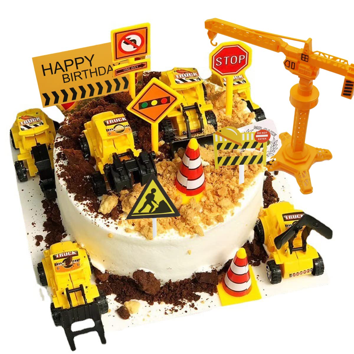 Nevperish 18 Pcs Construction Cake Toppers Vehicles Cake Decoration Set Excavator Tower Crane Cupcake Topper Traffic And Road Si