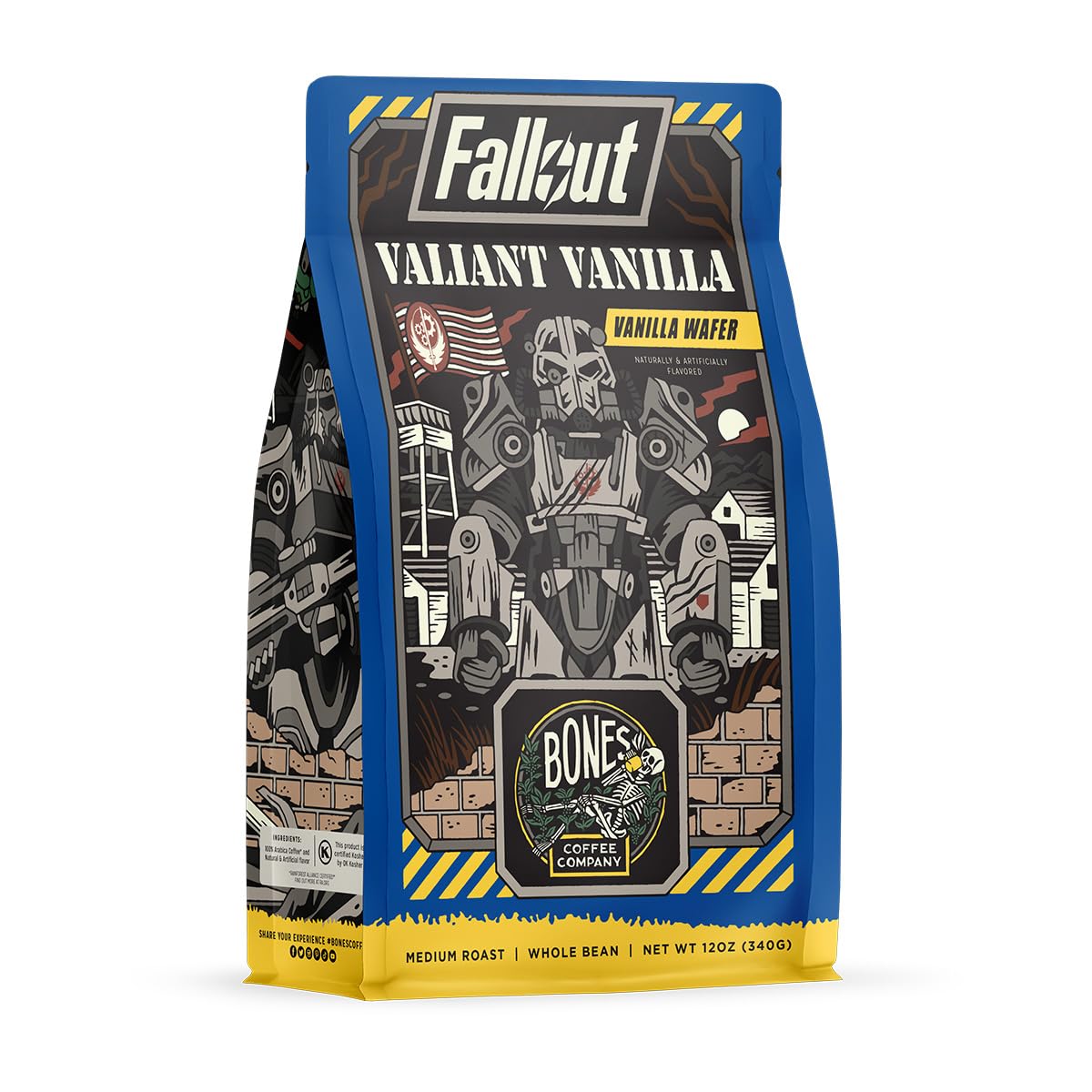 Bones Coffee Company Valiant Vanilla Flavored Ground Coffee Beans Vanilla Wafer Flavor | 12 Oz Medium Roast Arabica Low Acid Cof