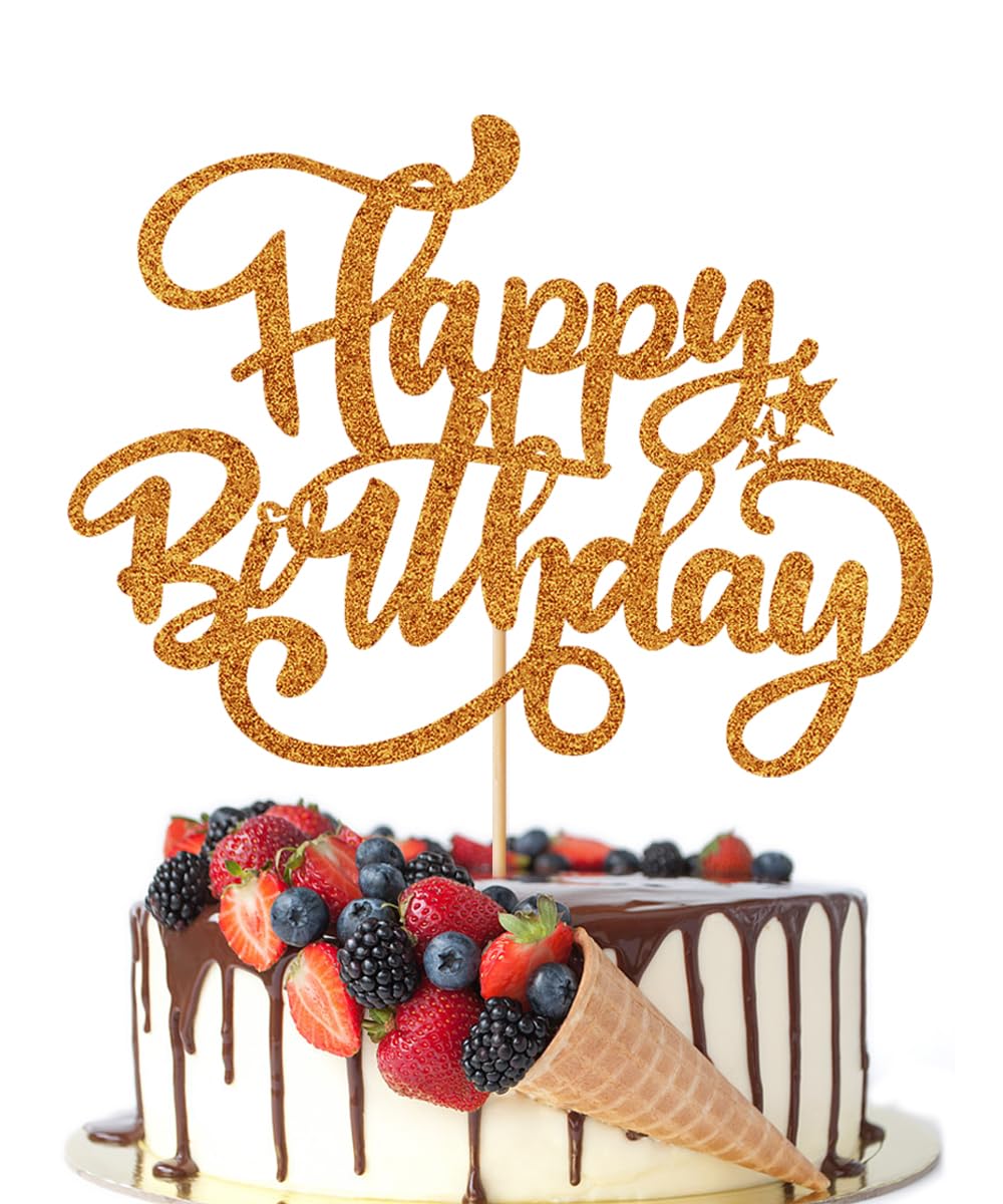 Crseniny Happy Birthday Cake Topper,Orange Glitter Birthday Sign Cake Decorations,Anniversary Party/Birthday Party Decoration Su