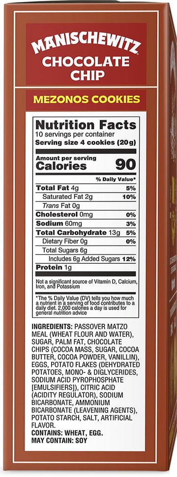 Manischewitz Passover Chocolate Chip Cookies, (2 Pack) 7 Oz | Crunchy Texture | Mezonos Passover Cookies | Gebrokts Kosher For P