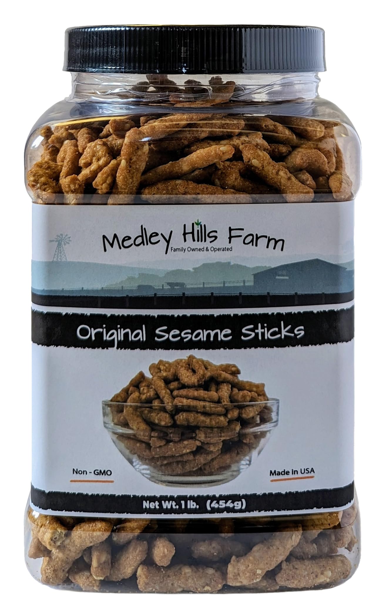 Medley Hills Farm Sesame Sticks Original Snacks - 16 Ounce Reusable Container - Delicious Midday Snack