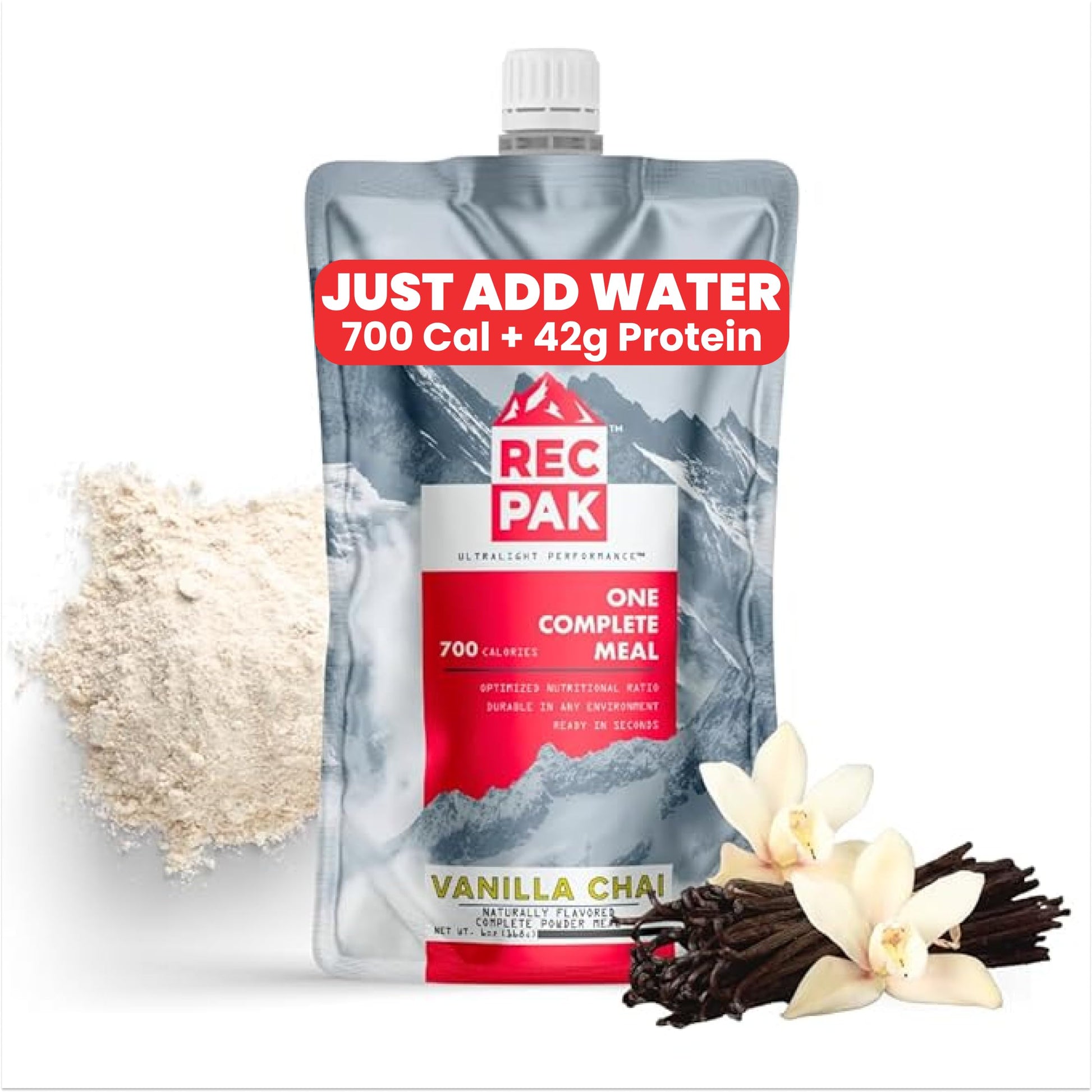 Recpak Performance Ultralight Instant Meals For Your Next Adventure | 700 Cal 42G Protein I Vanilla Chai (12-Pack)