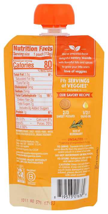 Happy Baby Organic Sweet Potatoes With Olive Oil & Rosemary Baby Food, 4 Oz
