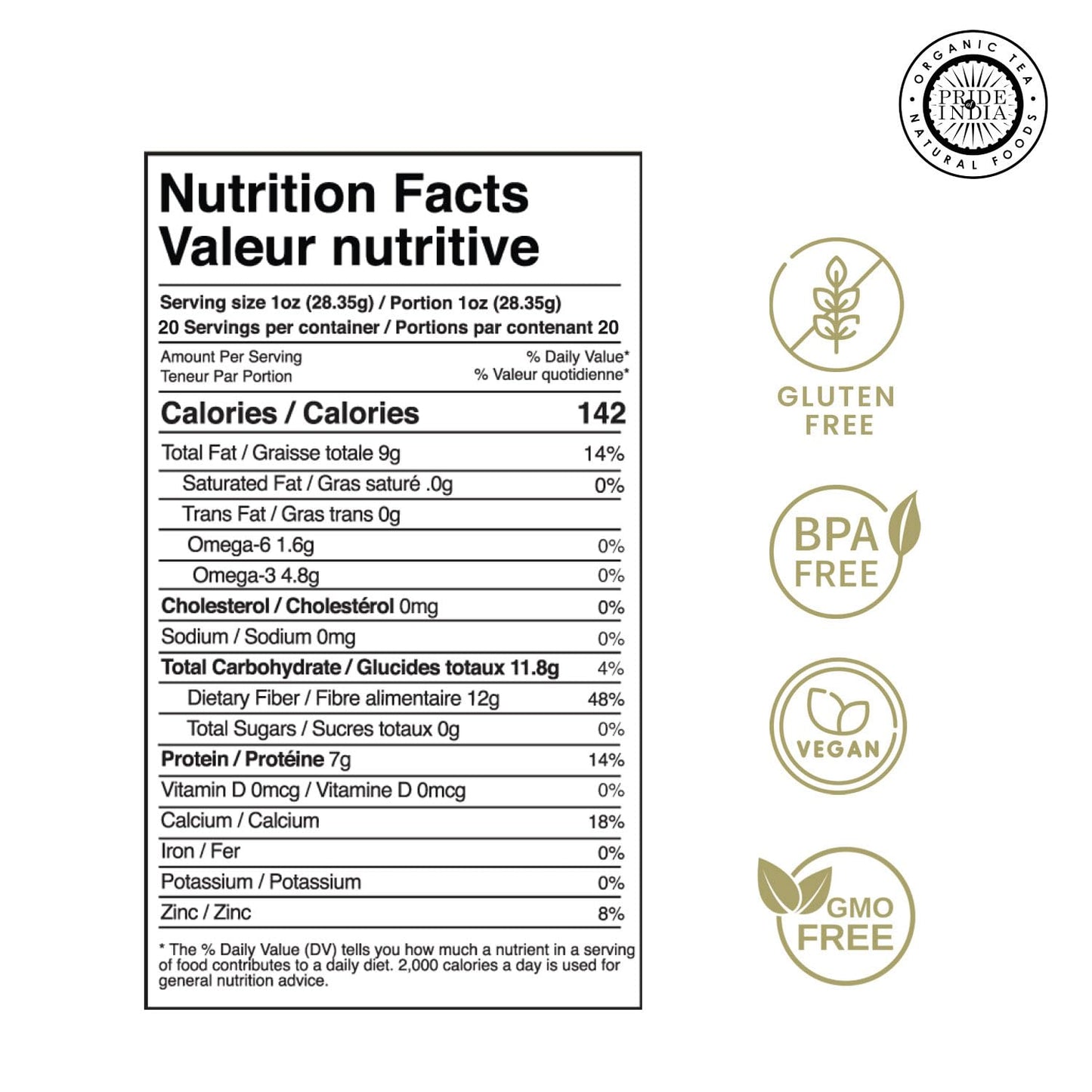 Pride Of India Chia Seeds - Omega-3 & Fiber Superfood, 1.25 Pound (20oz) Jar