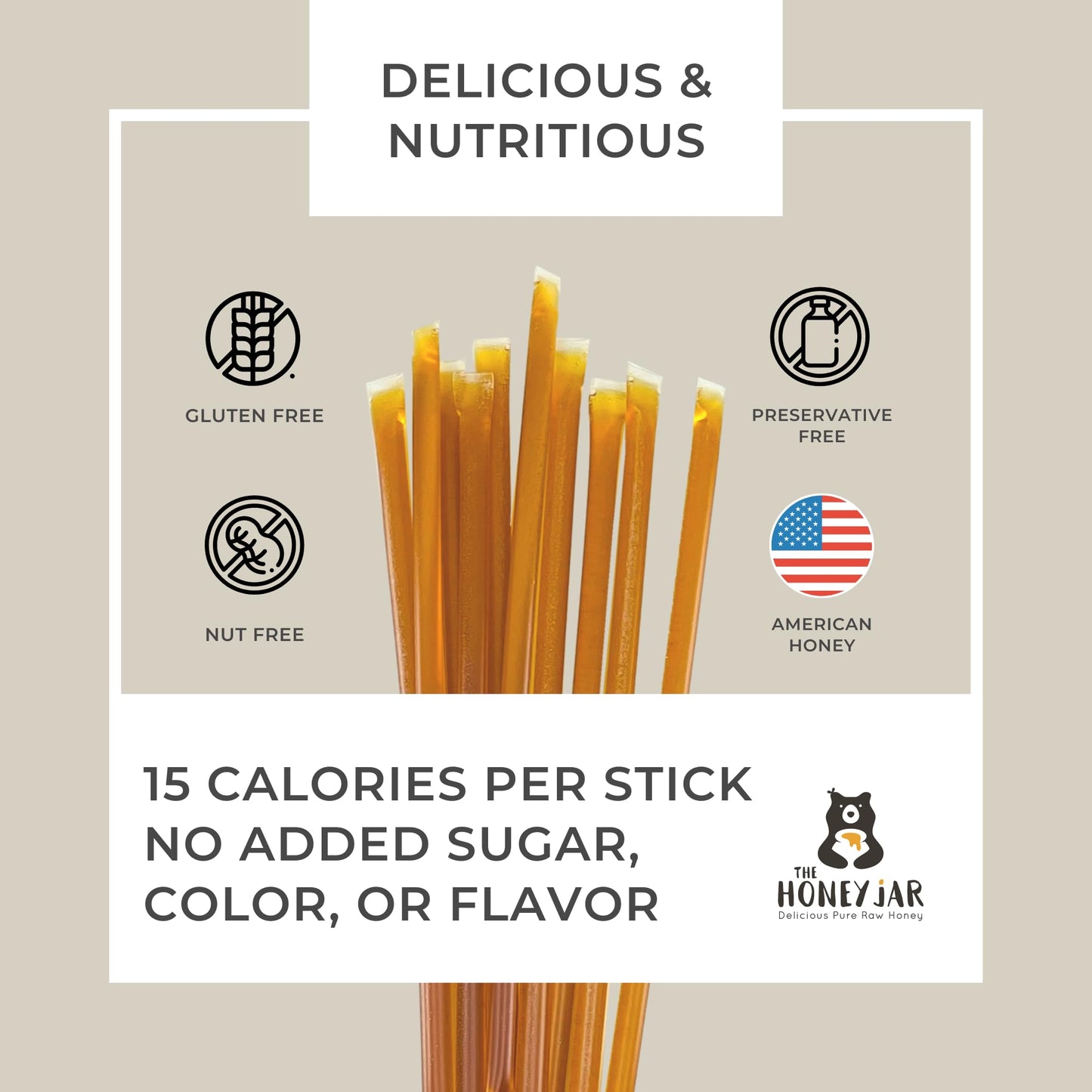The Honey Jar Raw Honey Straws - 100 Count - Pure Honey Sticks for Tea and Coffee
