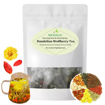Dandelion Wolfberry Tea, Organic Kidney& Liver Health Tea, 8 Herbal Ingredients Blend, Dandelion Tea Organic, Natural Chinese Wo