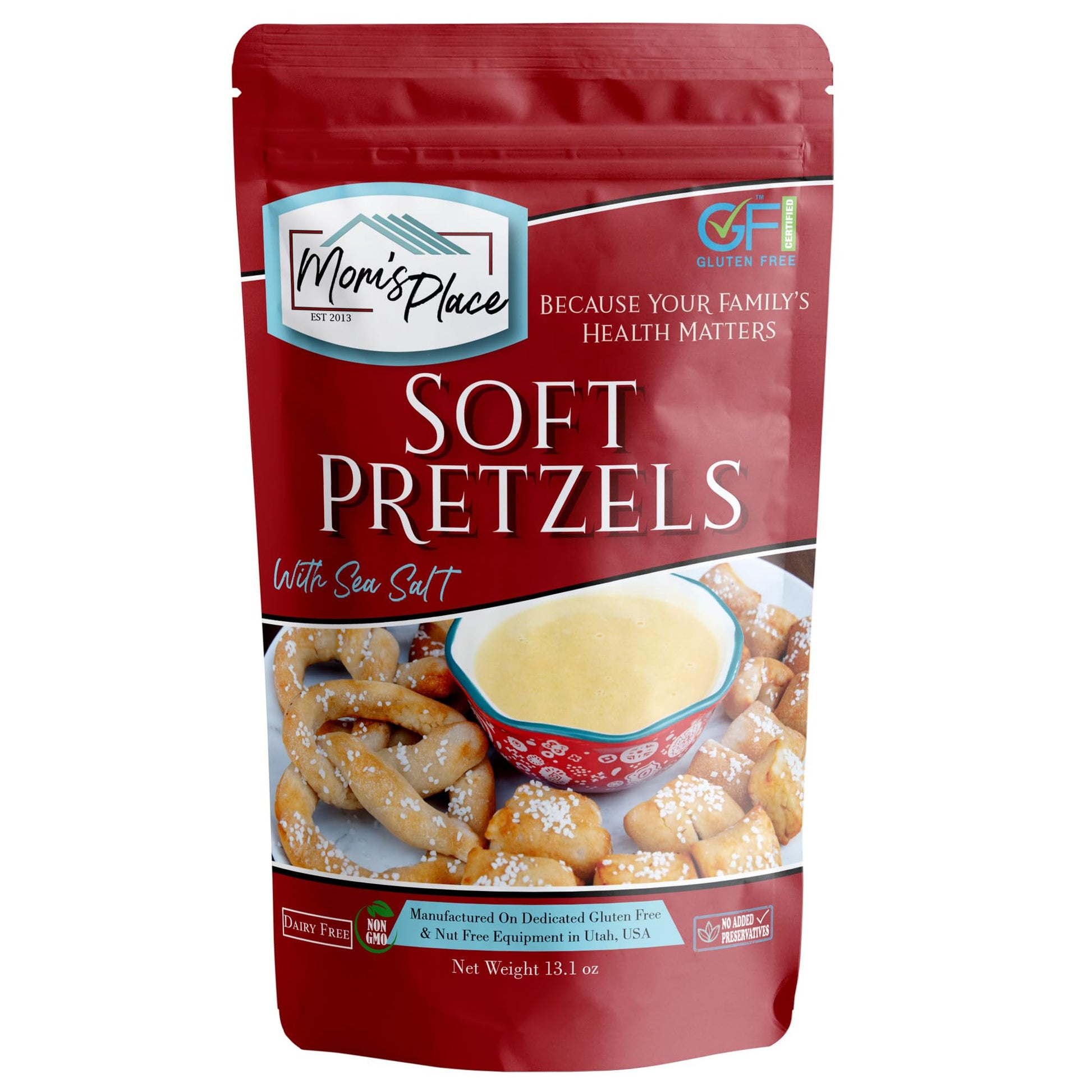Moms Place Gluten-Free Soft Pretzel Making Kit, Sea Salt, 13.3 oz, Non-GMO, Easy to Make, 24 Servings