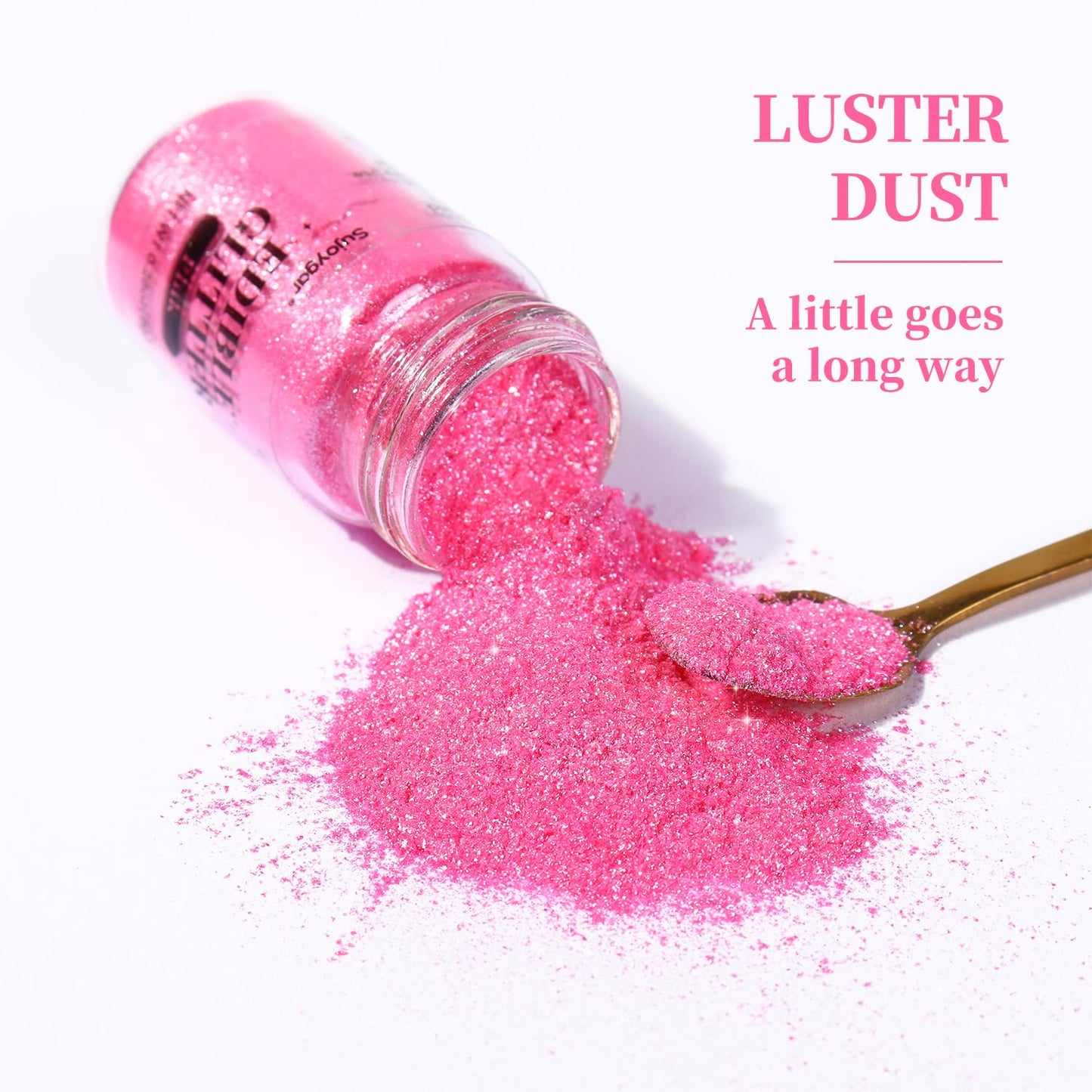 Sujoygar Edible Glitter, Food Grade, 8g, Pink, Kosher & Halal Certified for Drinks, Cupcakes, Baking