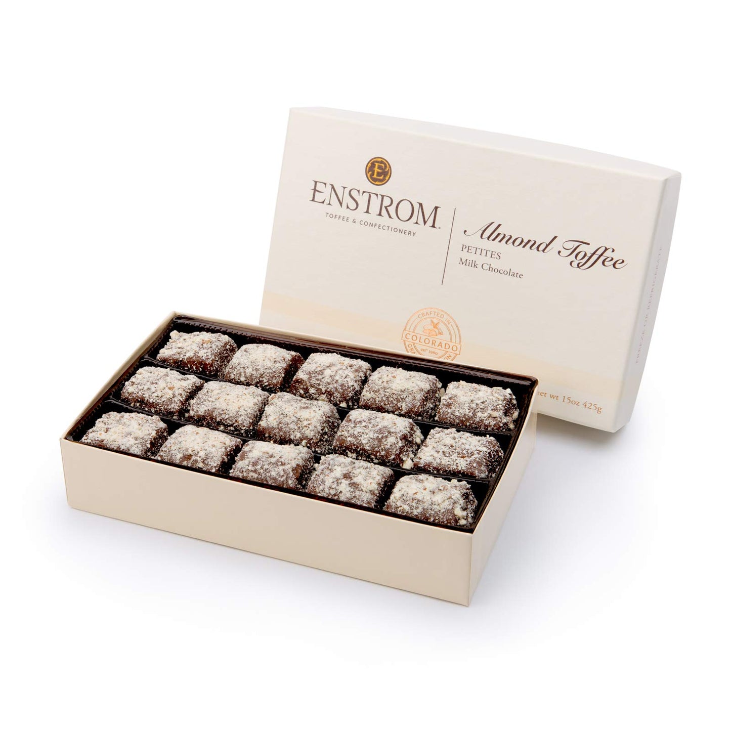 Enstrom Milk Chocolate Almond Toffee Petites 15Oz Box | Bite-Size | Gluten Free | Kosher Dairy | All Natural