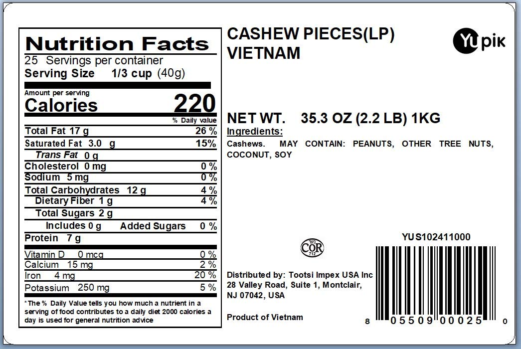 Yupik Nuts Cashews, Large Pieces, 2.2 Lb (Pack Of 6)