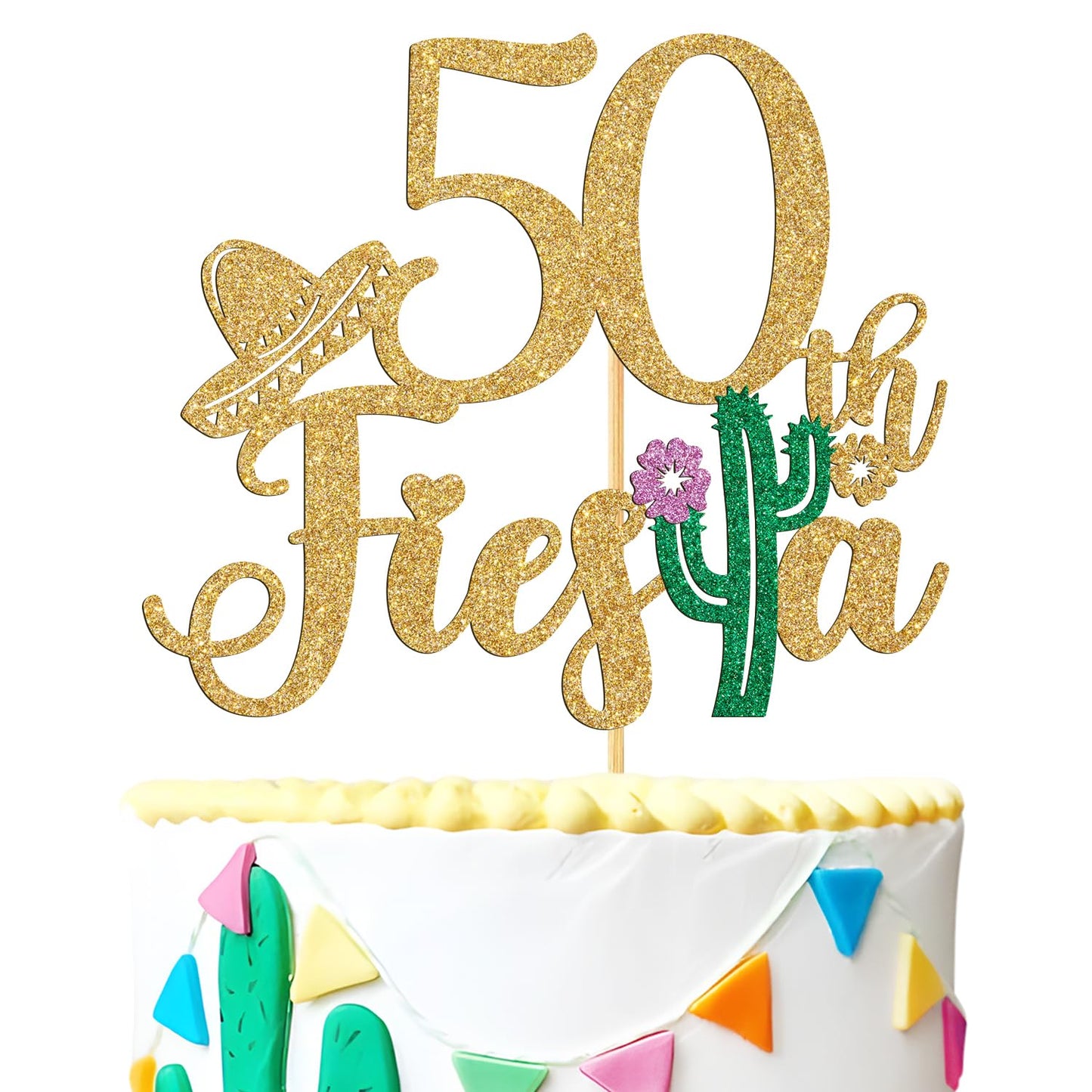 Tivurcia 50th Fiesta Cake Topper, Cheers to 50 Years/Taco Bout 50 Cake Decor,Tropical Hawaiian Mexican Summer Themed Happy 50th 